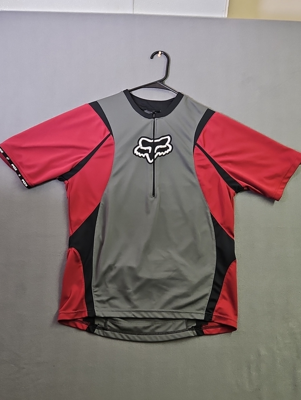 Fox Racing Head Racer 1/4 Zip Cycling Jersey Red Grey Colorblock Mesh Men's L